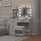 Vabches Vanity Desk with Mirror and Lights,Makeup Vanity Set for Bedroom | White Dressing Table 3 Lighting Colors, 4 Drawers