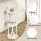 11.8'D Round Drink Table - 3-Tier Small Side Table with Wood Legs, End Table for Small Space, Balcony & Office | Space-Saving, Multi-Functional (Plants, Books, Drinks), White