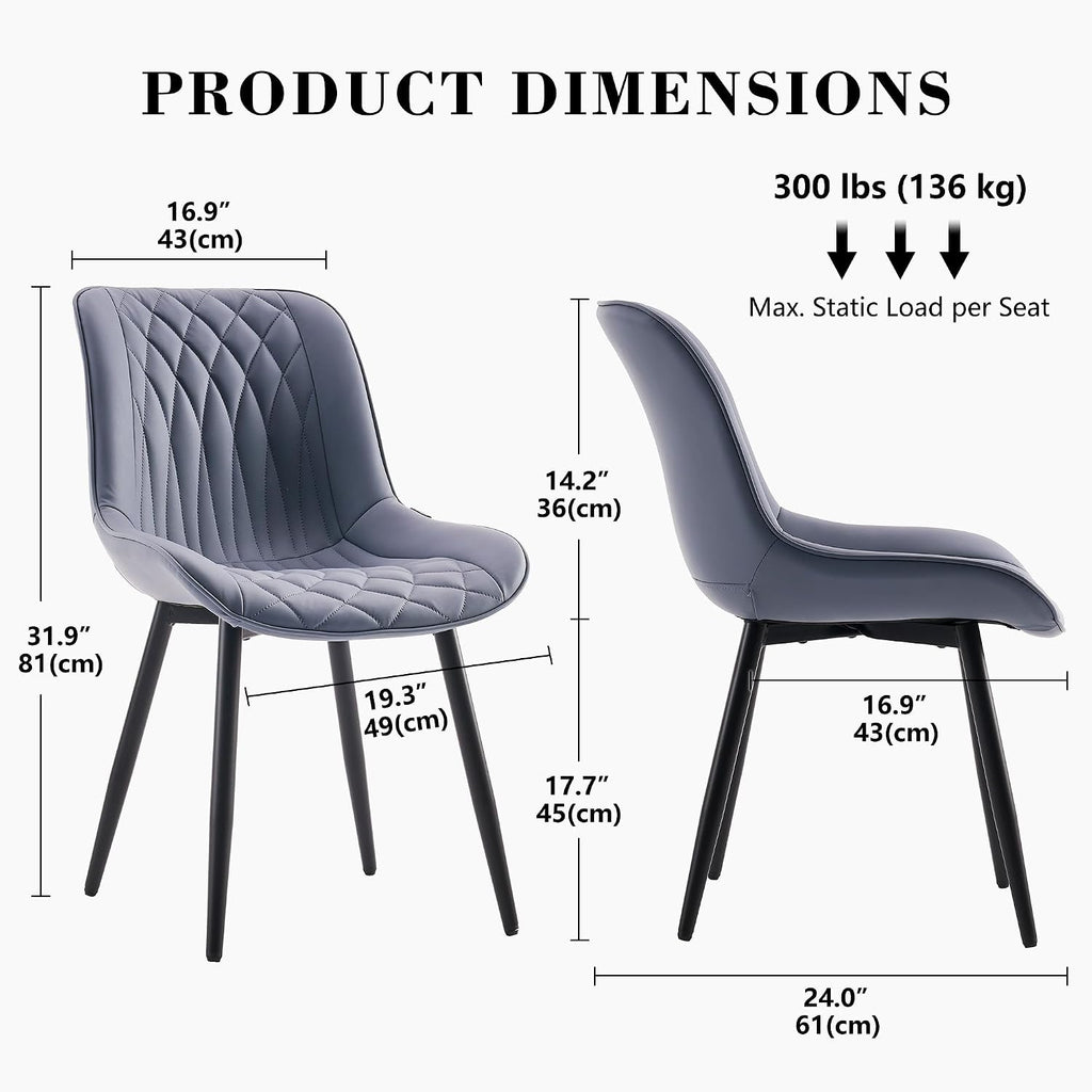 Rowill Dining Chairs Set of 2 Modern Faux Leather Kitchen Chairs with Thickened Metal Frame, Scratch-Resistant Upholstery,Widened Seat & Anti-Slip Pads, Cushioned Backrest for Kitchen,Dusty Blue