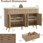 47.2" Buffet Storage Cabinet, Modern Fluted Coffee Bar Station with 2 Drawers & Adjustable Shelves, Kitchen Sideboard Buffet for Dining Room, Living Room, Hallway, Natural Oak