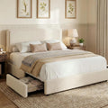GarveeHome Queen Size Bed Frame with 2 Storage Drawer, Cream Beige