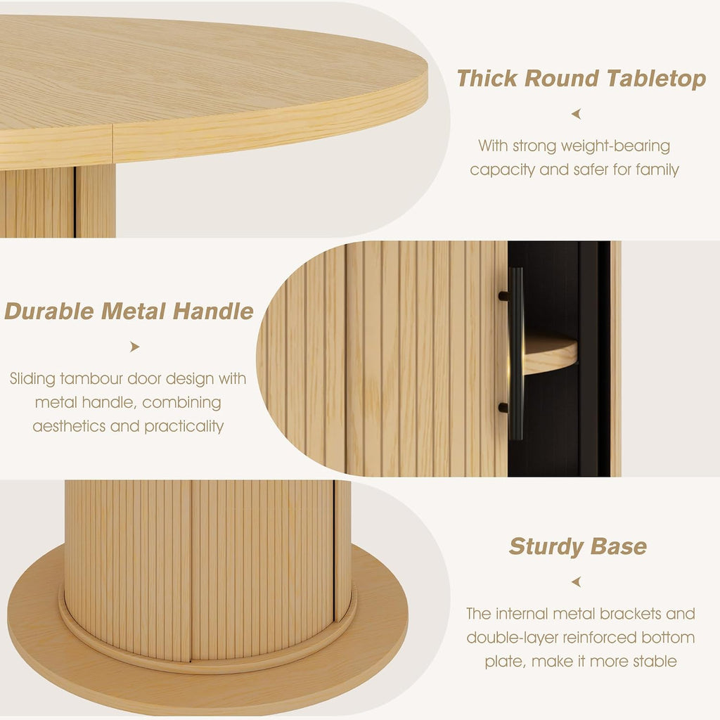 Alohappy Dining Table for 4-6, 47in-63in Extendable Round Dining Room Table with Storage, Mid Century Modern Farmhouse Wood Oval Dinner Table with Pedestal Base for Kitchen, Living Room (Natural Oak)