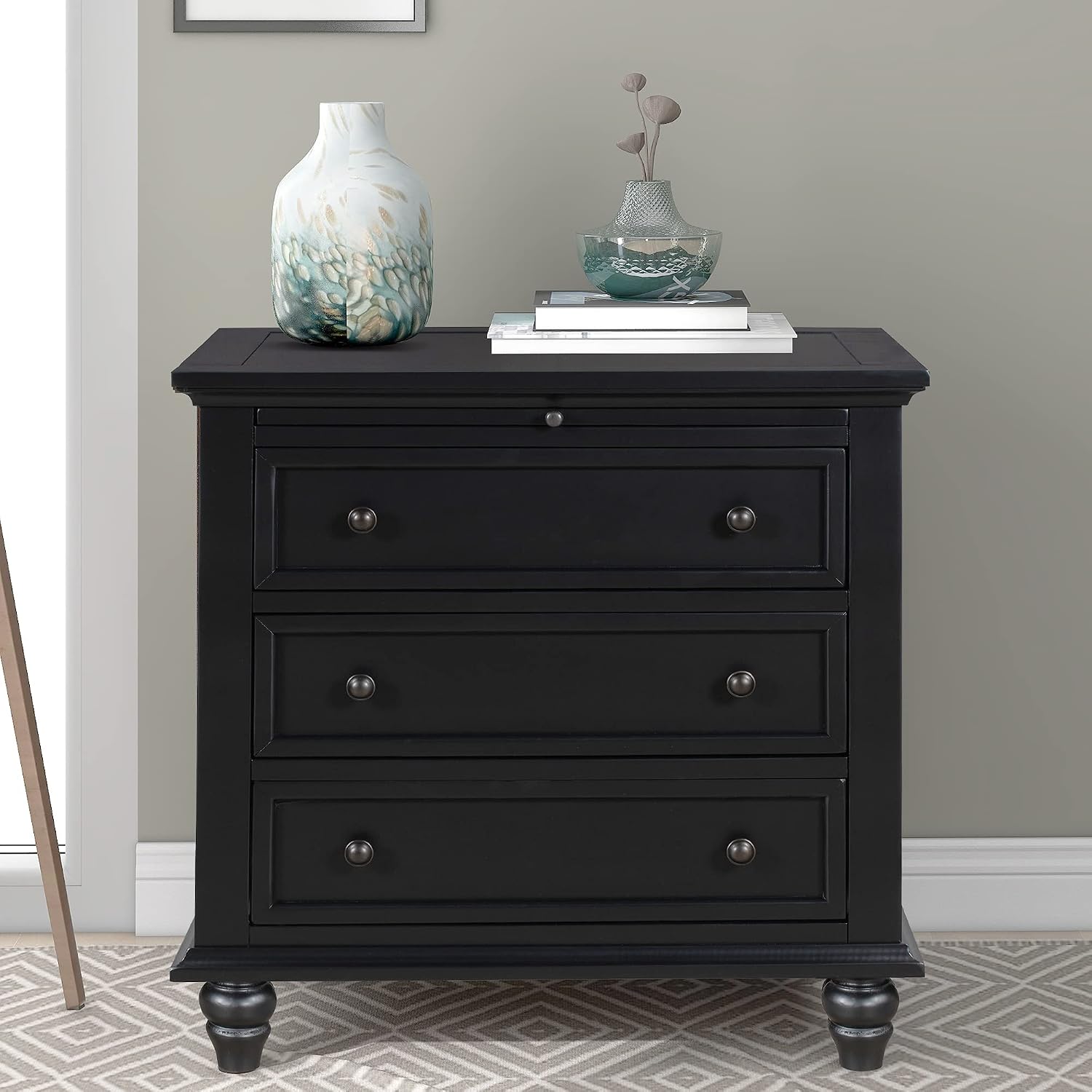 3-Drawer Storage Wood Cabinet, End Table Set of Two with Pull Out Tray As A Bedside Table, A Sofa Side Table, Or As A Decorative Piece for Living Room Or Study Room (Black-09)