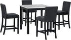 Merax Dining Table Set, 5 Piece Counter Height Dining Table Set with Faux Marble Dining Table and 4 Upholstered-Seat Chairs, Dining Room Table Set for Kitchen/Living Room, Black