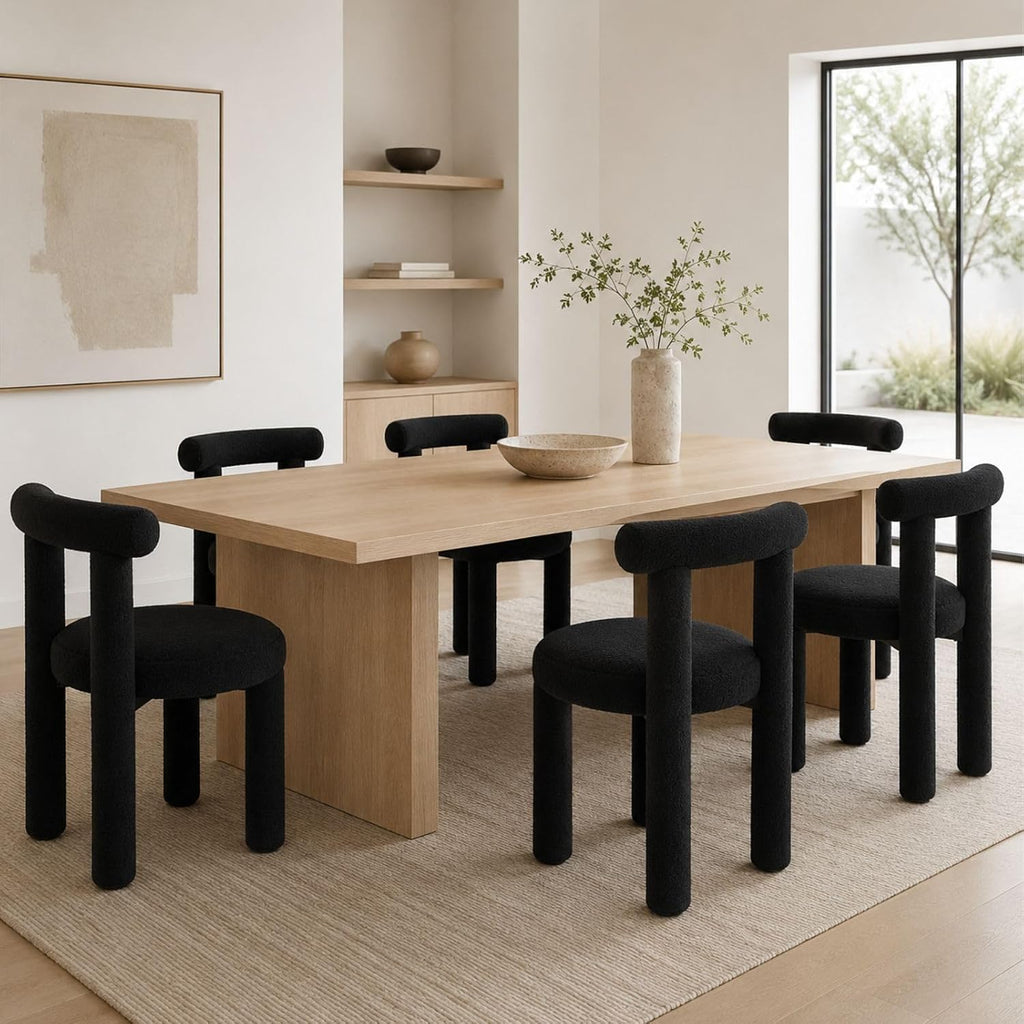 Black Sherpa Dining Chairs Set of 4, Armless Upholstered Boucle Kitchen Chairs with Backs Comfy Accent Side Chair for Living Room, Dining Room, Reception