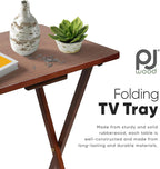 PJ Wood - 5-Piece Wooden Folding TV Tray Table Set - Honey Oak Snack Tables | Rubberwood Construction, 19.09 x 14.57 x 26 in, Folds To 3 in Thick, 40 lb Capacity, No Assembly Required