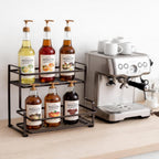 Coffee Syrup Organizer, 2-Tier Metal Syrup Rack, Liquor Bottle Display Shelf, Coffee Bar Accessories Decor, Kitchen Countertop Organizer for Syrups, Wine, Spice