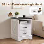 Eondon 18" Farmhouse Nightstand with Charging Station, 2 Drawers Bedside Table with Open Shelf, End Table with Storage Wood Rustic Bedside Cabinet Side Table for Living Room and Bedroom, White