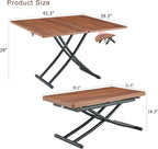Multifunctional Height-Adjustable Folding Table - Coffee to Dining Transformer, Wooden Top & Metal Legs, Modern for Small Spaces (Kitchen/Living) (Walnut)