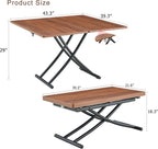 Space Saving Folding Dining Table, Adjustable Height Foldable Coffee Table with Wooden Tabletop and Metal Legs, Small Transformer Kitchen Table for Living Room, Dining Room, Apartment