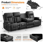 FURNIMAT Recliner Sofa, Modern Dual Reclining Sofa with Flip Back Console, 4 Seater PU Leather Recliner Couch for Living Room/RV, with Storage Drawer, USB Ports, Cup Holder, Cell Phone Holder, Black