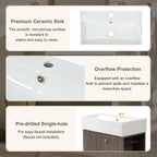 JIVOIT Bathroom Vanity with Ceramic Sink, 21.6" Bathroom Cabinet with Open and Closed Storage, a Tissue Holder, Side Storage, Modern Left Door Wood Grain Cabinet for Small Space