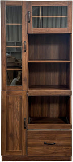 70.87" Tall Kitchen Pantry Storage Cabinet with Pull-out Trays, Farmhouse Hutch Cupboard with 3 Doors, Open Shelves and Drawer, Coffee Bar Cabinet with Microwave Stand for Dining Room, Coffee Bar