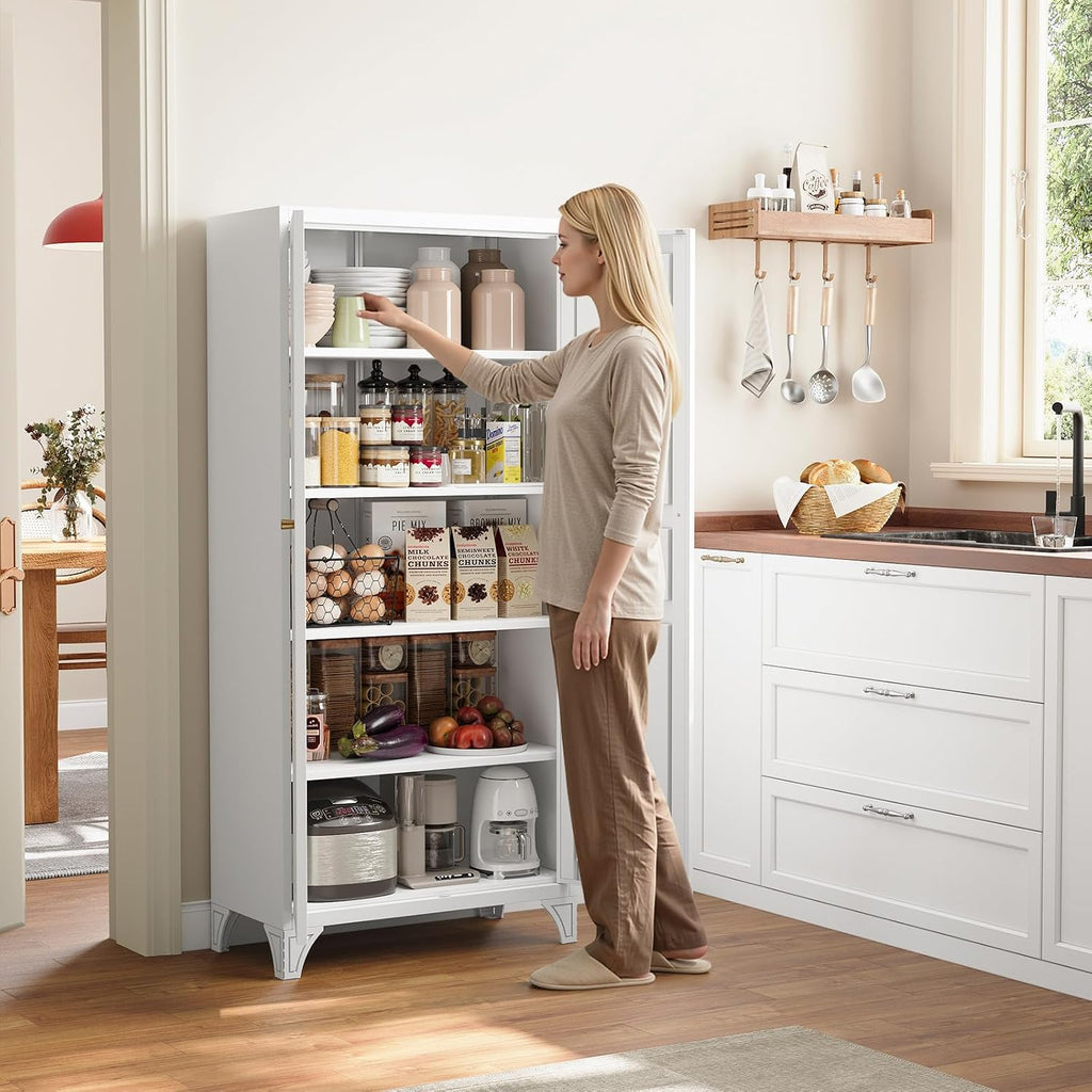 Yizosh Metal Storage Cabinet with 2 Doors and Adjustable Shelves - 61" White Kitchen Pantry Storage Tall Steel Cabinets Locker for Kitchen, Living Room, Dining Room