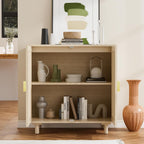 Rattan Cabinet, Storage Sideboard with 2 Doors, Beige Boho Buffet with Adjustable Shelf, Premium Wood Credenza. [Beige, 1pc]