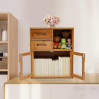 Countertop Bamboo Kitchen Pantry, 16.5*9*18.9in, Freestanding Sideboard with 2 Drawers and Clear Doors, Large Capacity Storage Cabinet for Home Kitchen Dining Living Room, Natural Wood Color