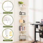 Yoobure Corner Shelf Stand, 5-Tier Bookshelf, 65" Tall Shelves for Bedroom, Living Room, Narrow Display Shelf Bookcase, White Book Shelf with Display Shelves for Office