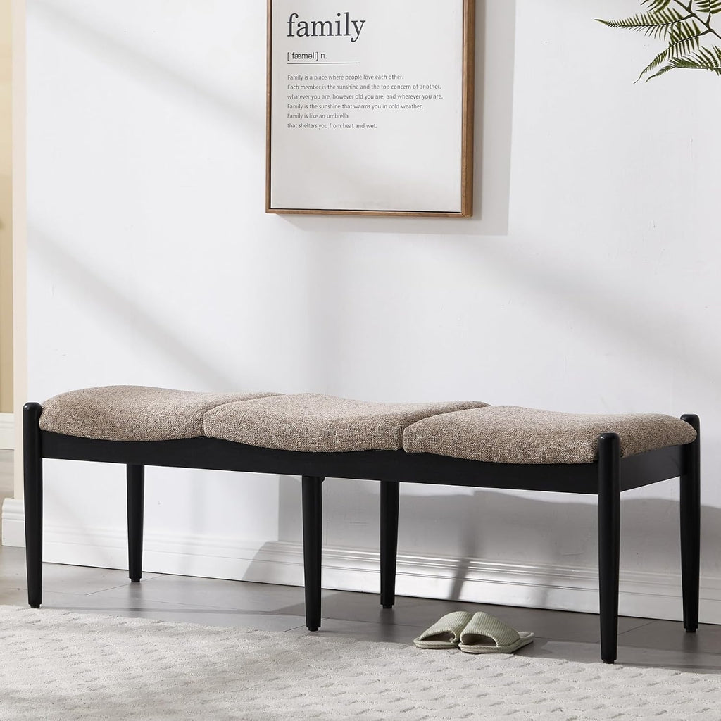RIVOVA 54.25" Modern Ottoman Bench Upholstered Linen Bedroom End of Bed Bench Boho Bench Long Seating Bench Entryway Stool with Wood Legs for Living Room/Foyer, Khaki