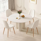 Dining Chairs Set of 4, Modern Upholstered Fabric Armless Side Dining Room Chairs for Small Kitchen, Living Room, Bedroom, White Teddy Fleece