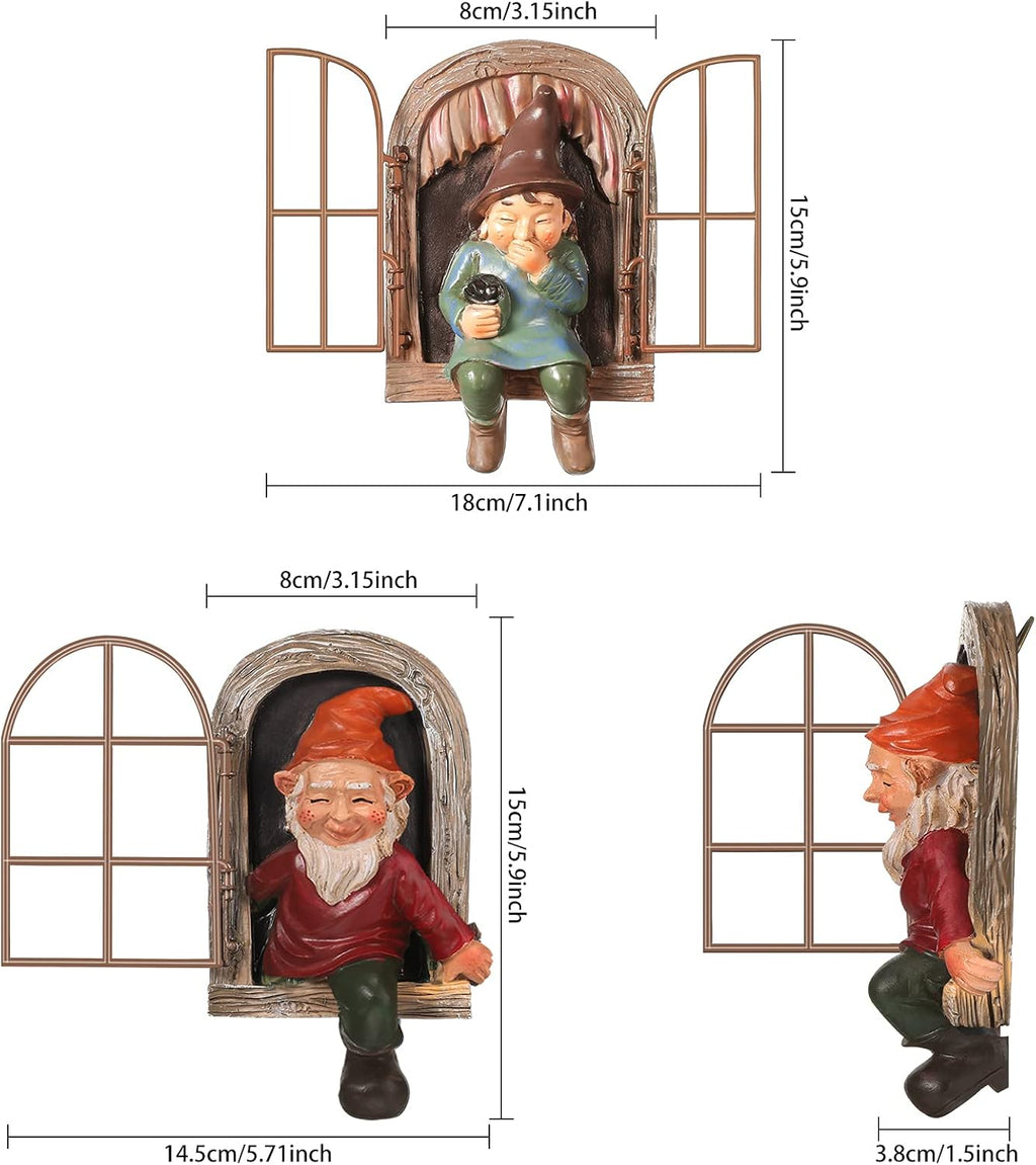 Jetec 2 Pieces Garden Gnome Statue Elf Out The Door Tree Hugger Garden Peeker Yard Art Tree Sculpture Gnome Decoration Outdoor for Patio Yard Lawn Porch Ornament (Classic Style)