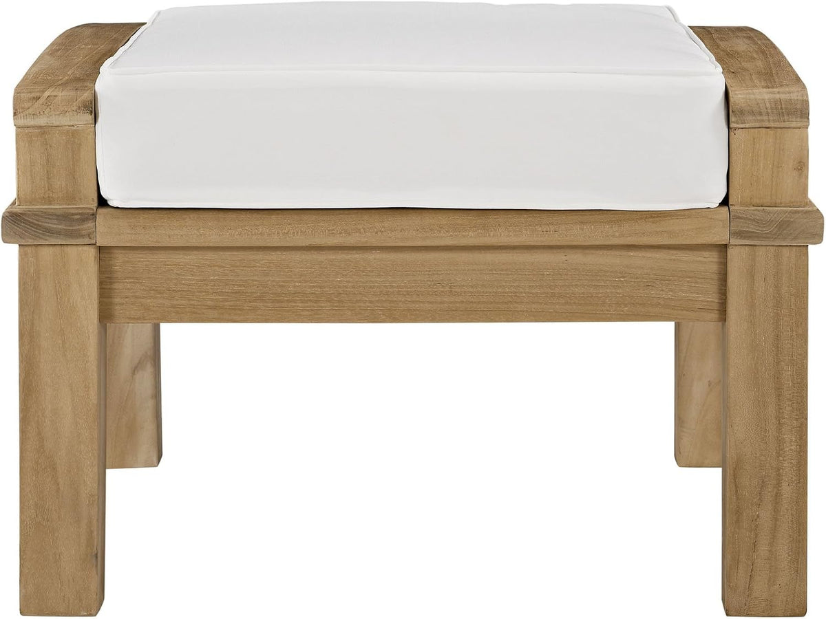 Modway EEI-1152-NAT-WHI-SET Marina Premium Grade A Teak Wood Outdoor Patio Ottoman, Natural White