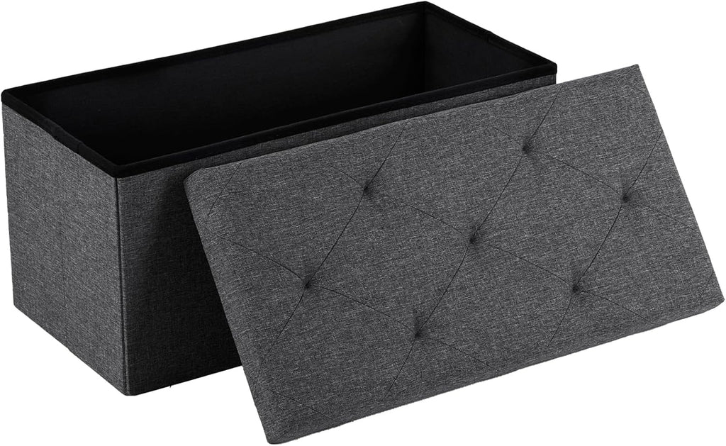 DUMOS 30in Storage Ottoman Bench, Storage Chest | End of Bed Foot Rest Stool with Padded Seat, Bedroom Bench for Living Room, Bedroom, Support 660lbs, Grey
