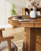 LITTLE TREE Solid Wood Round Dining Table, 31.5" Small Kitchen Table for 2, Modern Farmhouse Dinner Table for Dining Room, Kitchen, Living Room, Artistic Geometric Base, Table Only (Rustic Brown)