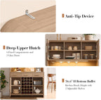77" Tall Pantry Cabinet & Coffee Bar Cabinet with Storage,Natural Oak | Wine Cabinet for Dining Room Home with LED Lighting & Charging Station, Bar Cabinets for Kitchen,Dining Room, Living Room