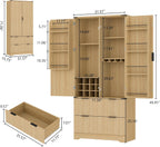 Loomie 71" Tall Kitchen Pantry Cabinet, Modern Fluted Storage Cabinet w/2 Drawers, 5 Adjustable Shelves & 7 Door Shelves, Wine Bar Cabinet w/Wine Rack & Glass Holder, Cupboard for Kitchen (Natural)