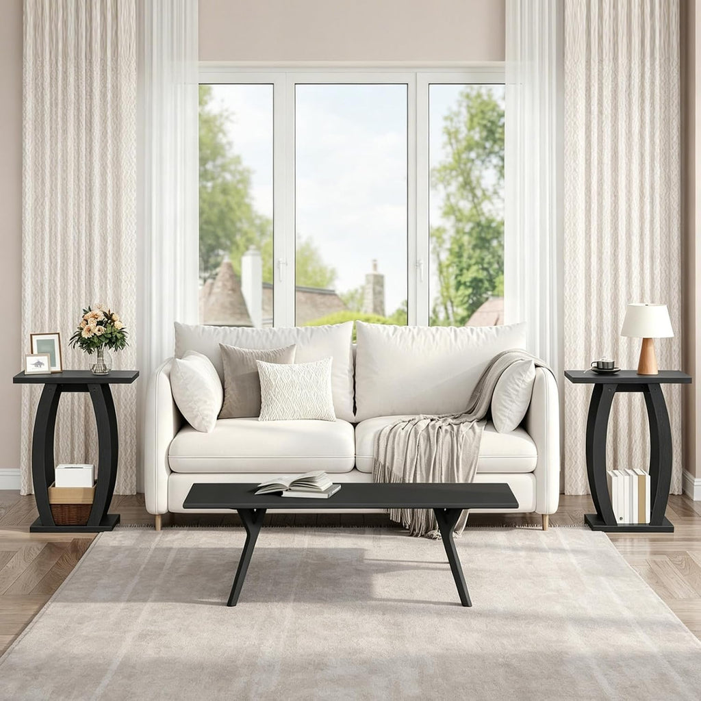 MAHANCRIS End Tables Living Room Set of 2, Side Table Beside Sofa, Black