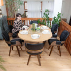 Dining Chairs Set of 6, 360° Swivel Faux Leather Dining Room & Kitchen Chairs with Arms, Ergonomic Curved Back, 19.7" Seat Height, Bentwood Solid Wood Frame, Walnut Finish, Mid-Century Modern, Beige