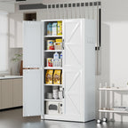 White Steel Kitchen Pantry Storage Cabinet with Adjustable Shelves, Heavy Duty Country Style Metal Storage Cabinet for Kitchen Bathroom Living Room