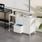Maihail 6 Drawer File Cabinet with Charging Station and Open Storage Shelf, White