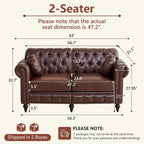 ORRD Chesterfield Small Loveseat, High Back Modern Faux Leather Couch with Button Tufted, Nailhead Trim, Rolled Arms, Extra Round Cushion – Classic Sofa for Living Room, Lounge, or Office, Dark Brown