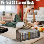 CD Storage Rack, Wooden CD Organizer Holds 32 CDs, Retro CD Shelf for Desktop, Perfect for DVD, Blu ray & Video Game Cases, Space Saving