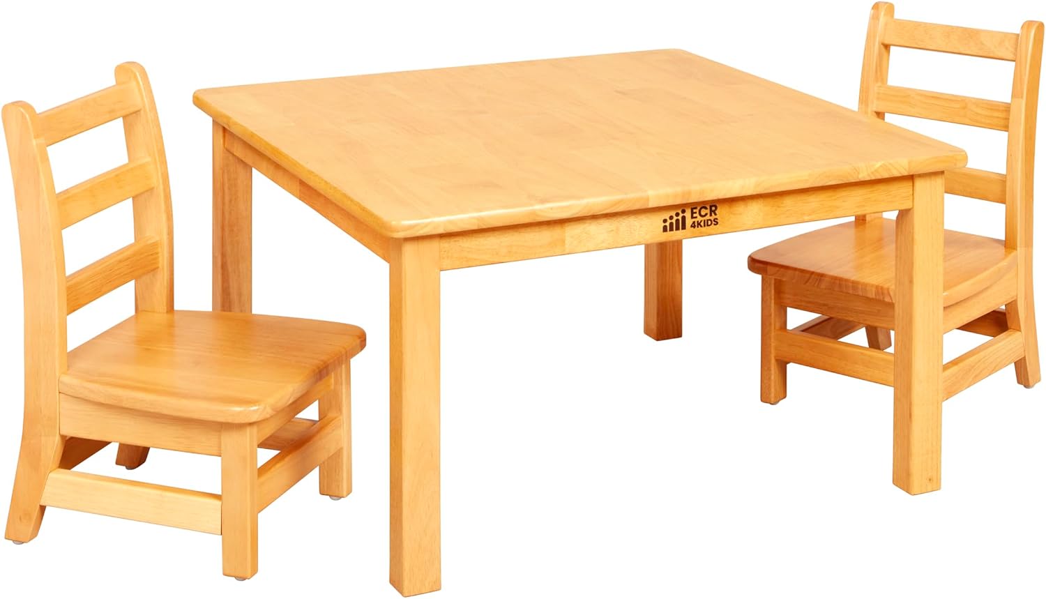 ECR4Kids 30in x 30in Square Hardwood Table with 16in Legs and Two 8in Chairs, Kids Furniture, Honey, 3-Piece | Durable rubberwood, GREENGUARD Gold Certified, ANSI/BIFMA Compliant, 2-3 years, 74 lb seat capacity, classroom & home use