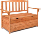 Outdoor Cedar Wood Storage Bench with Backrest and Armrests | 44.09 x 22.83 x 33.07 Inch, 440 lbs Capacity