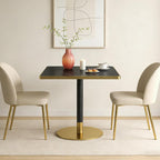 SSLine Square Dining Table for 2 Modern Luxury Marble Sintered Stone Kitchen Table for 2-4, Small 31.5" Bistro Tulip Table with Faux Marble Top and Gold Metal Pedestal Base
