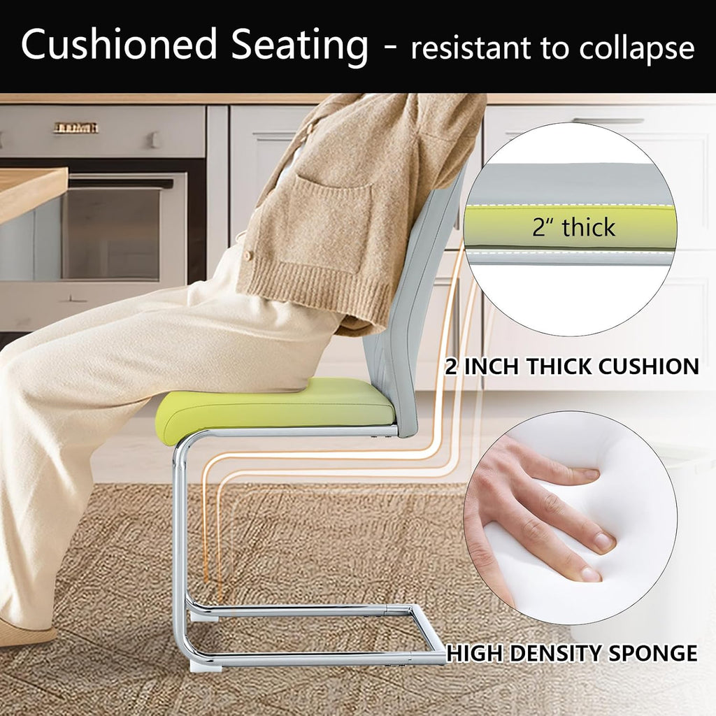 cinkehome Modern Dining Chairs Set of 4 with Metal Legs, High Back Upholstered Armless Side Chair for Kitchen, Dining Room, Faux Leather