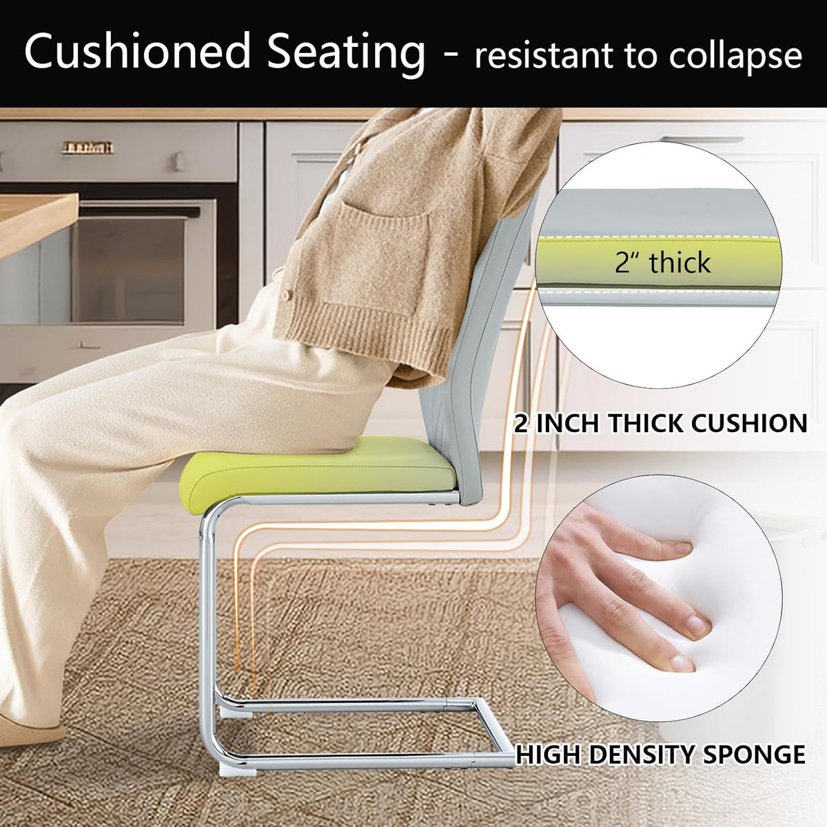 cinkehome Modern Dining Chairs Set of 4 with Metal Legs, High Back Upholstered Armless Side Chair for Kitchen, Dining Room, Faux Leather