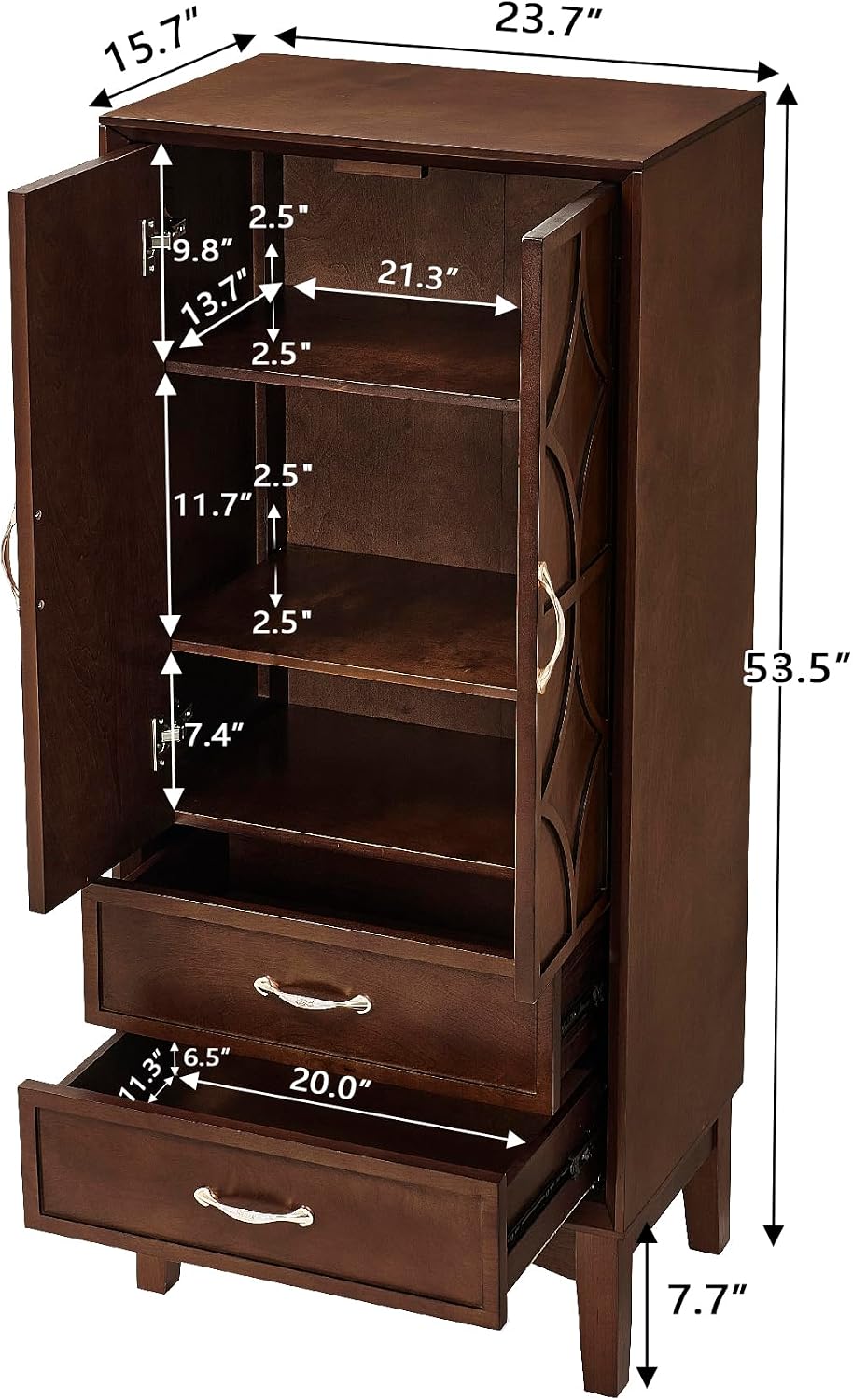 MERITLINE 53.5" Tall Kitchen Pantry Cabinet with Doors & Drawers, Mid Century Modern Sideboard Buffet Storage for Living Room, Entryway, Hallway & Garage (Walnut)