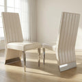 AUZ Modern White Leather Dining Chairs with Silver Mirrored Legs, Set of 2 | White Upholstered Leather Kitchen Room Chairs, High Back with Nailhead Trim, Polished Chrome Stainless Steel Legs