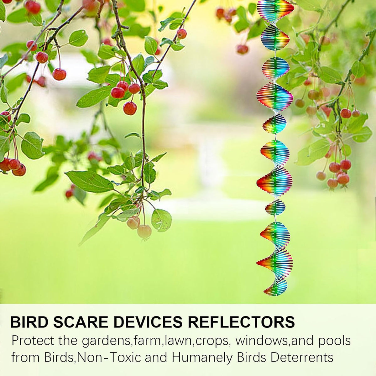 Rainbow Wave Wind Spinners Outdoor Hanging Garden Decor,Bird Deterrents for Outside,Sparkly Reflective Wind Spinner,Stainless Steel Bird Scare Devices-Scare Birds Away from Yard Patio Farm