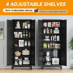 STANI 74.8" H Tall Kitchen Cabinet, Black Metal Pantry Storage Cabinet, 4 Adjustable Shelves, Kitchen Pantry Storage for Dining Room, Living Room, Bathroom 74.8" H x 15.7" D x 31.5" W