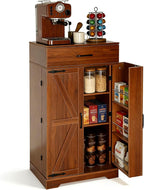 CypherX 47" Farmhouse Brown Kitchen Pantry Storage Cabinet for Dining Room | Rustic sideboard buffet cupboard; doors with shelves & smooth drawer; 47" tall pantry; 5-level adjustable storage shelves
