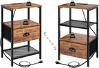 sthmec Nightstands Set of 2, Night Stands with Charging Station and Fabric Drawer, Bedside Tables with Drawers, 2- Tier Side Table with Open Shelf, Nightstands with Charging Station,Rustic Brown