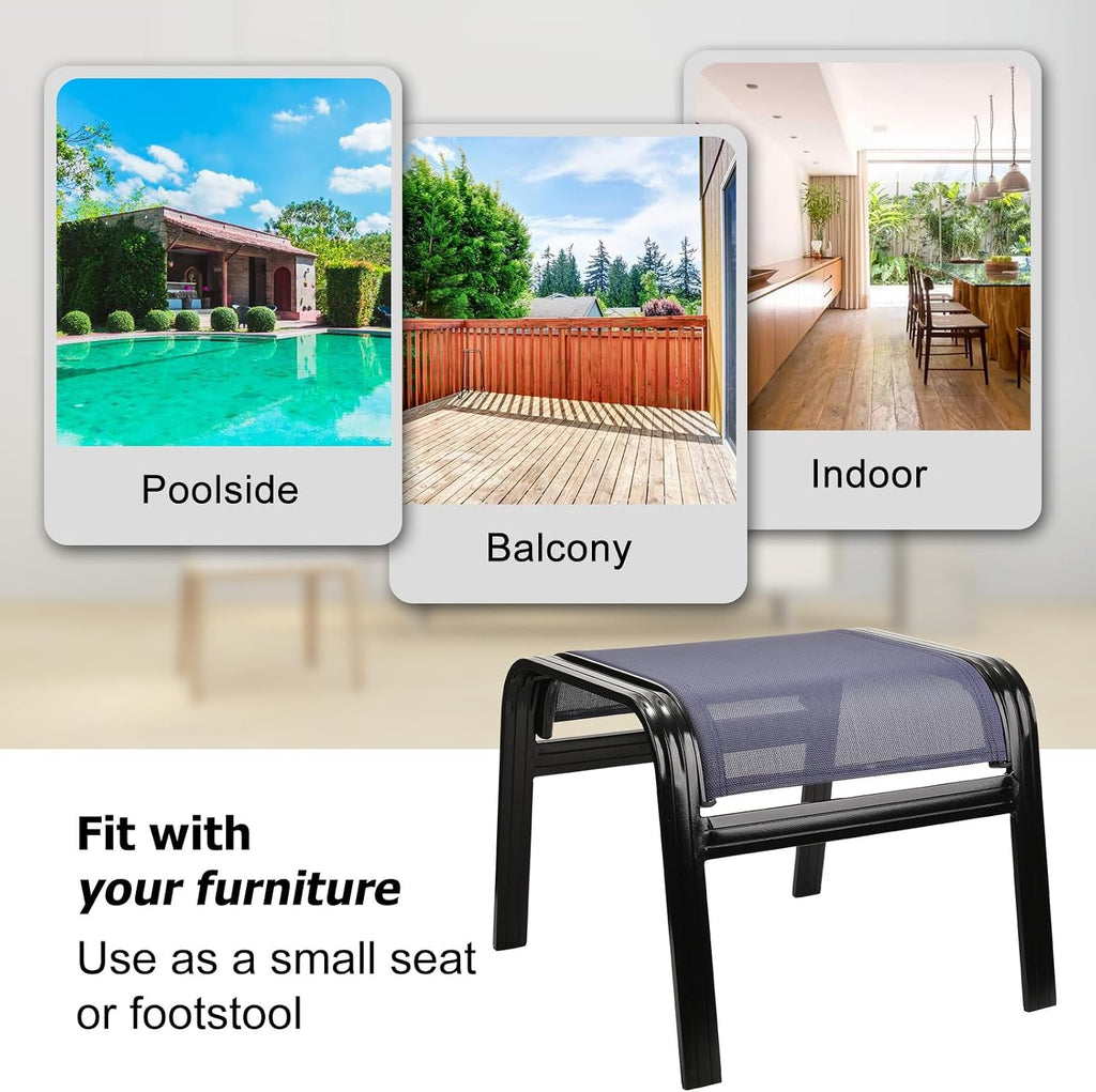 Deiguifei Outdoor Footstools Patio Ottoman All Weather Aluminum Indoor Outdoor Small Seat Foot Rest 2 Set Navy Blue