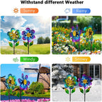 Viveta 2 Pack Wind Spinners,Flower Garden Sculpture, Metal Windmill, Green and Purple Pinwheels for Yard Lawn Patio Decor