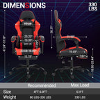 Gaming Chair with Footrest for Adults, PU Leather Massage Racing Video Game Chair w/Lumbar Support for Men Women, Ergonomic Computer Gamer Chair for Home Office, Height Adjustable, Red