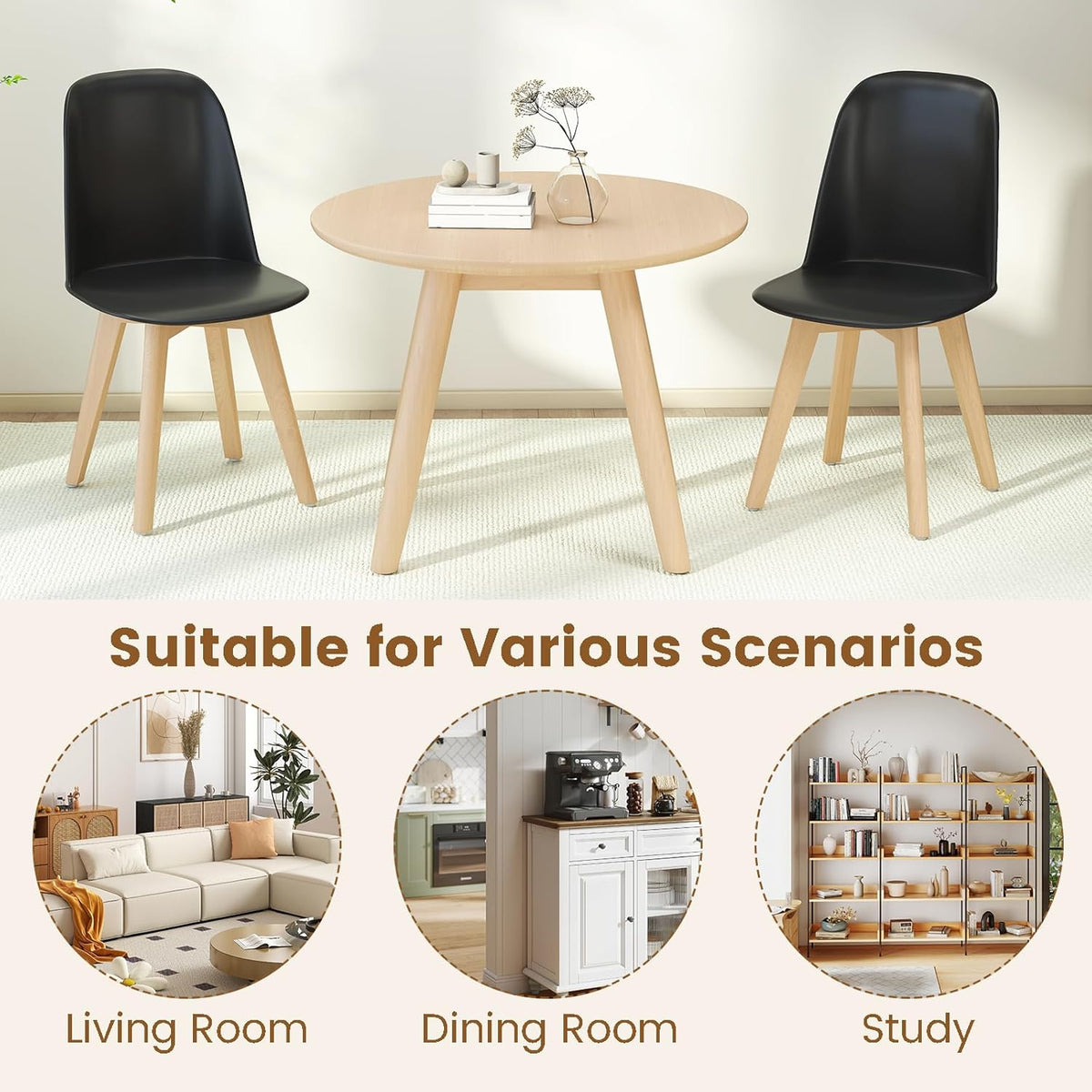 Giantex Modern Dining Chairs Set of 2, Black Armless Kitchen Chair w/Solid Beech Wood Legs, Tilt Backrest, Wide Seat, Indoor Plastic Side Chairs for Living Dining Room Restaurant